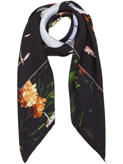 Burberry Floral Print Silk Square Scarf In Multicolour