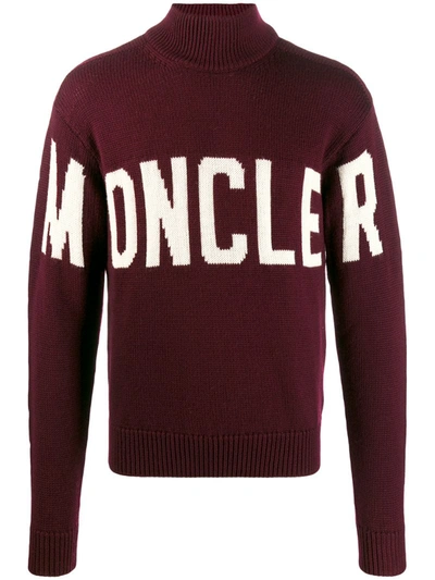 Moncler Logo-intarsia Virgin Wool Sweater In Red