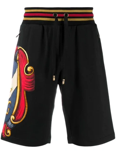 Dolce & Gabbana Emblem Print Shorts In Black
