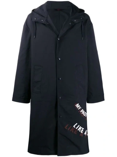 Valentino Slogan Print Parka Coat In Blue