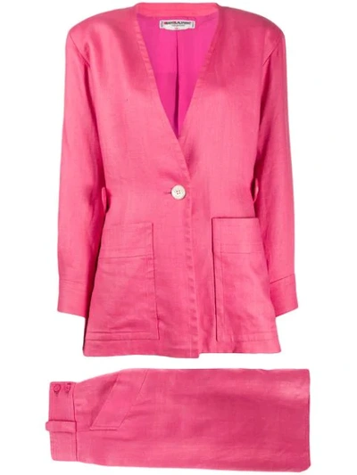 Pre-owned Saint Laurent Jacket And Skirt Suit In Pink