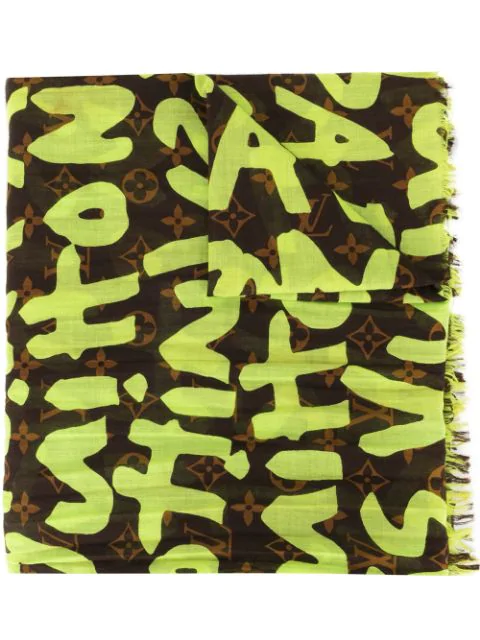Pre-Owned Louis Vuitton Pre-owned Leopard Shawl Stole Monogram Graffiti In Brown | ModeSens