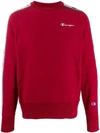 Champion Logo Print Stripe Sweatshirt In Red