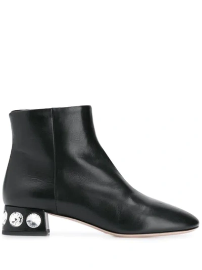 Miu Miu Crystal Embellished Ankle Boots In Nero
