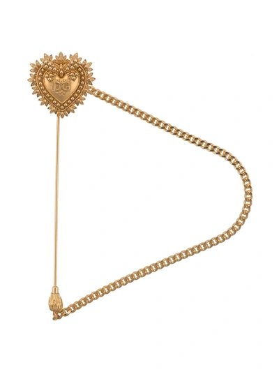 Dolce & Gabbana Engraved Logo Heart Brooch In Gold