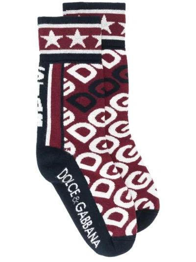 Dolce & Gabbana Intarsia Logo Socks In Red