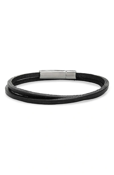 Jonas Studio Village Leather & Stainless Steel Double-wrap Bracelet In Black