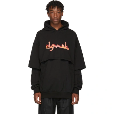 D.gnak By Kang.d Black Double Layered Logo Print Hoodie