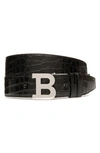Bally Men's B Buckle Reversible Snake-embossed Leather Belt In Black