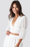 Na-kd V-shape Flowy Puff Sleeve Blouse - White