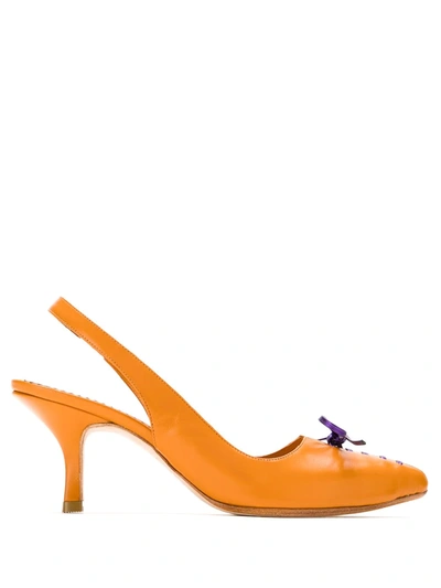 Sarah Chofakian Bow Slingback Leather Pumps In Orange