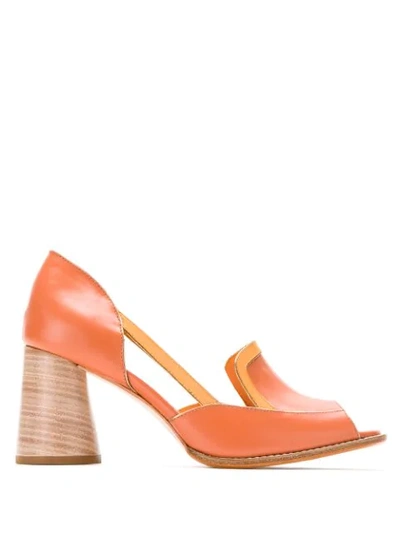Sarah Chofakian Leather Rounded Heel Pumps In Orange