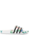 Adidas Originals Adilette Floral Print Slides In White/ Core Black/ White