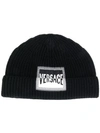 Versace Distorted 90s Vintage Logo Beanie In Black