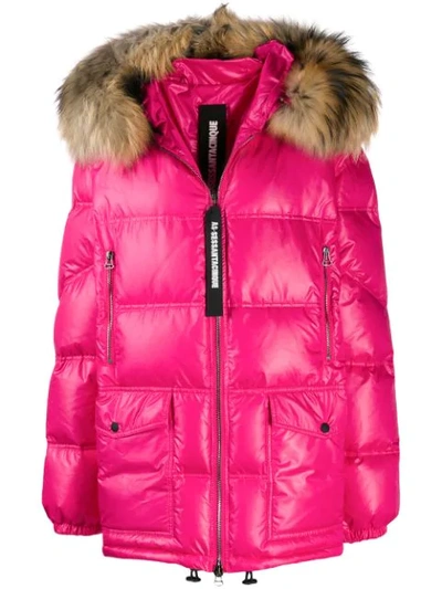 As65 Hooded Puffer Coat In Pink