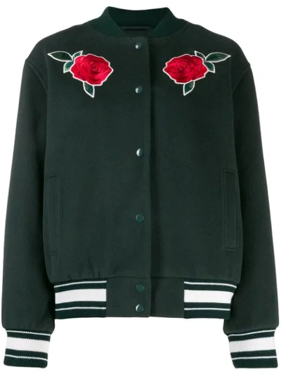 Lacoste Live Rose Embroidery Bomber Jacket In Green