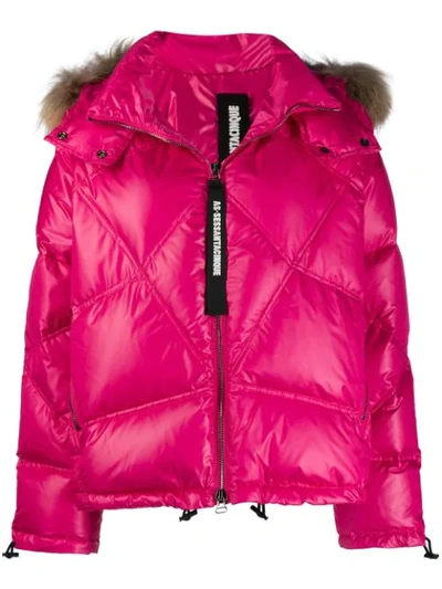 As65 Fur Hooded Jacket In Pink