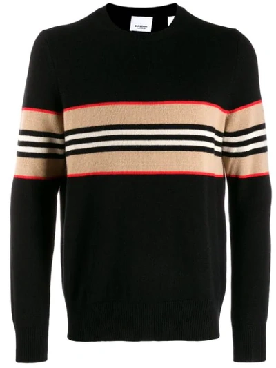 Burberry Icon Stripe Cashmere Sweater In Black