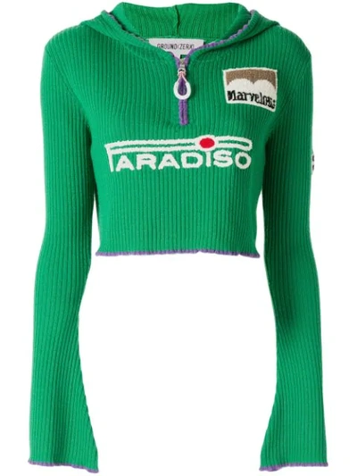 Ground Zero Hooded Cropped Jumper In Green