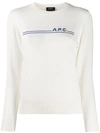 Apc Logo Stripe Jumper In White