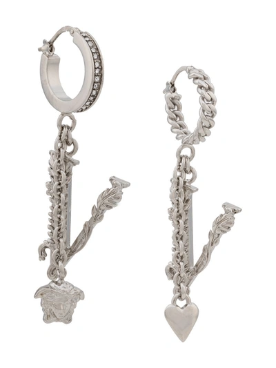 Versace Medusa Drop Chain Earrings In Silver