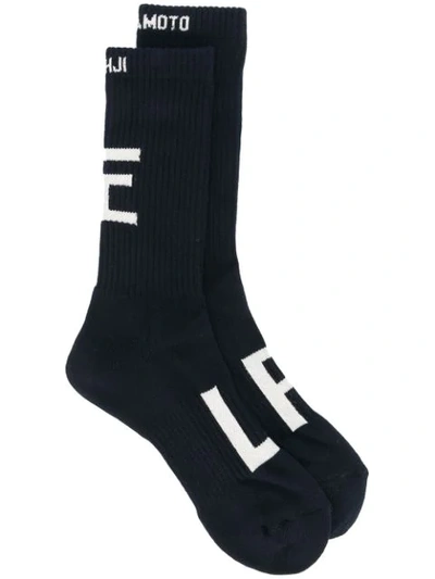 Yohji Yamamoto Logo Intarsia Socks  In Blue