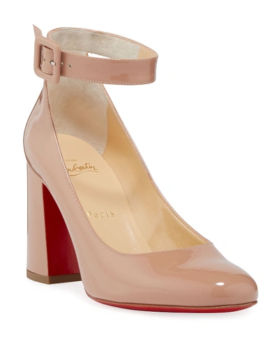 Christian Louboutin Soval Patent Red Sole Pumps In Nude