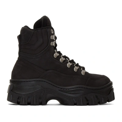 Msgm Lace-up Tractor Boots In 99 Black