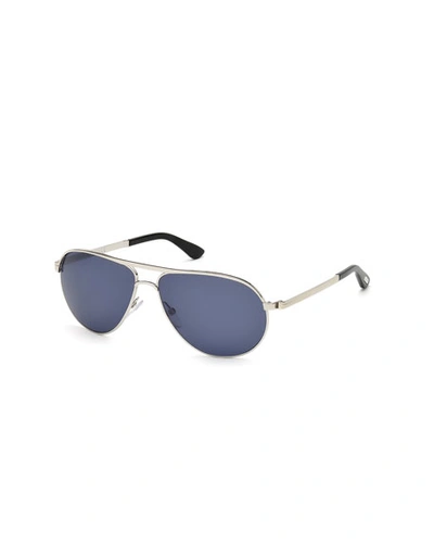 Tom Ford Marko Aviator Sunglasses, Shiny Rhodium In Shiny Rhodium/blue Lenses