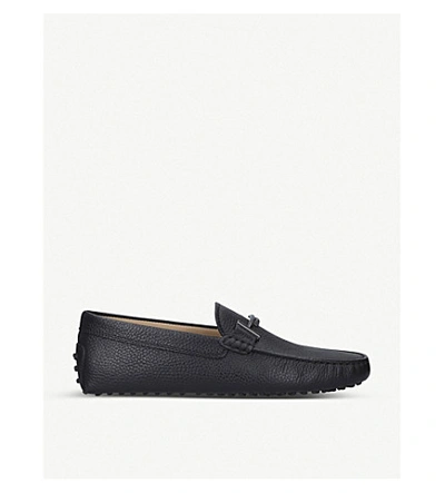 Tod's Double T Pebbled Leather Loafers In Black