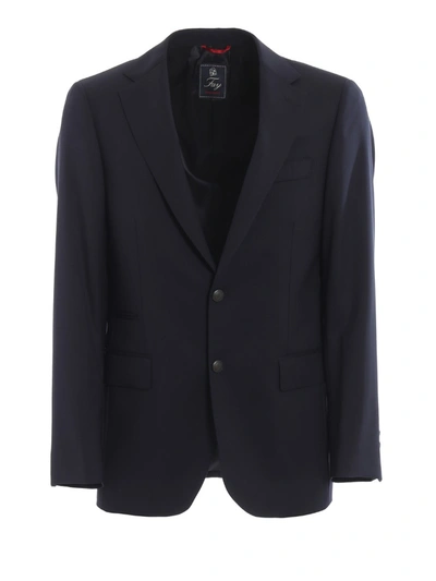 Fay Blue Wool Twill Blazer In Blue In Black