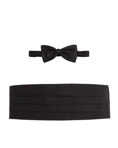 Ermenegildo Zegna Men's Silk Cummerbund & Bow Tie Set In Black