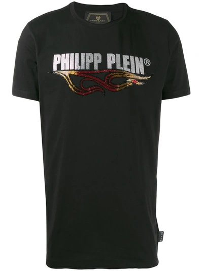 Philipp Plein Flame Crystal Logo Black T-shirt