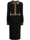 Dolce & Gabbana Leopard Trim Long Sleeve Sheath Dress In Black