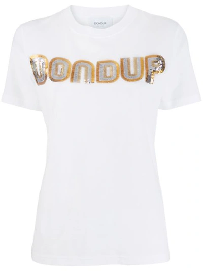 Dondup Sequined Logo T-shirt In White