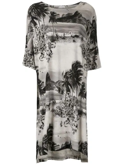Osklen Sand Palm Print Dress In Grey