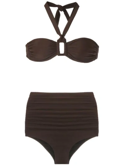 Adriana Degreas Draped Hop Trousers Bikini Set In Brown