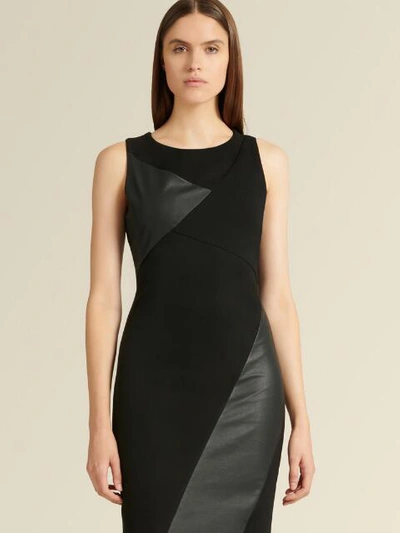 Donna Karan Faux Leather Paneled Sheath Dress In Black
