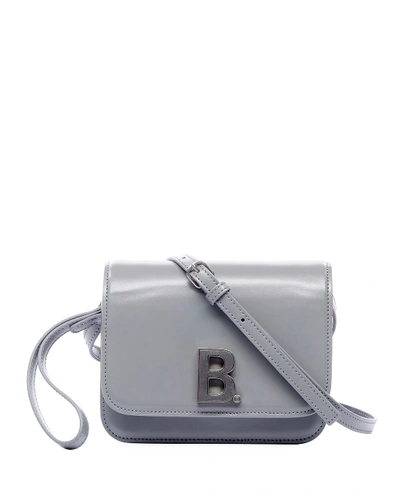 Balenciaga B Bag Small Shiny Box Calf Crossbody Bag In Gray