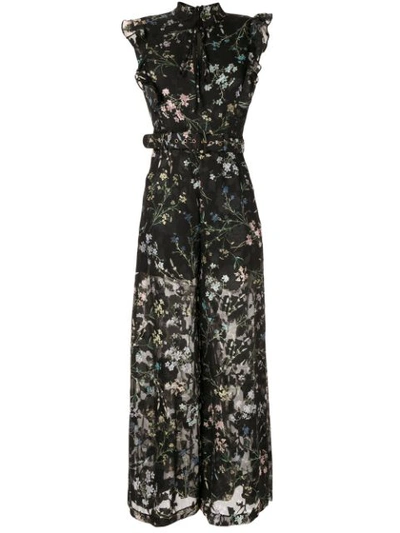 We Are Kindred Ambrosia Frill Sleeve Floral Jumpsuit-black