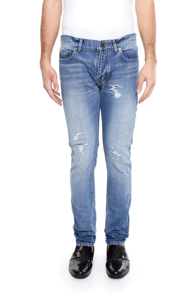 Saint Laurent Jeans With Five Pockets In Dirty Clear Blueblu