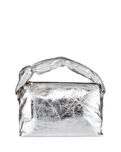Dries Van Noten Metallic Crinkle Shoulder Bag In Silver