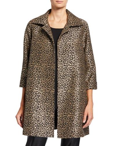 Caroline Rose Plus Size Sequin Leopard Jacquard Party Jacket In Gold/black