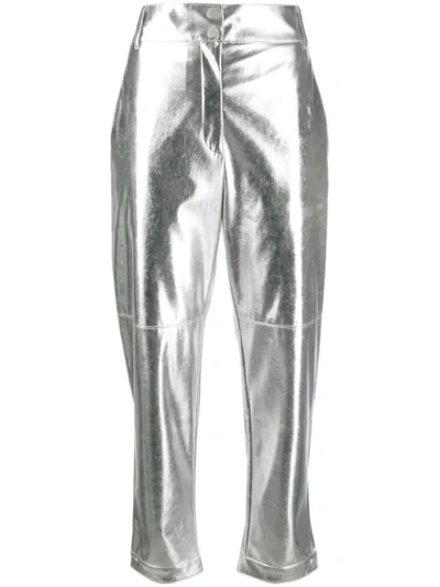 Pinko Metallic Trousers In Silver