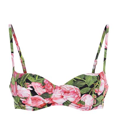 Dolce & Gabbana Rose Print Balconette Bikini Top In Multi | ModeSens