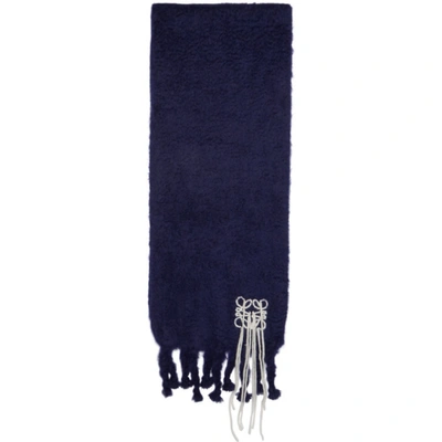 Loewe Embroidered Mohair-blend Scarf In Blue