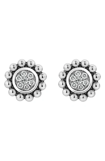 Lagos Sterling Silver Caviar Spark Diamond Stud Earrings In White/silver