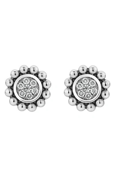 Lagos Sterling Silver Caviar Spark Diamond Stud Earrings In Silver/diamond