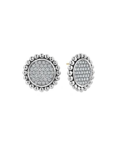 Lagos Sterling Silver Caviar Spark Diamond Clip-on Stud Earrings In White/silver