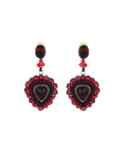 Oscar De La Renta Embellished Runway Heart Clip Earrings In Red